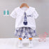 Girls' Foreign Style Plaid Short Sleeve College Uniform Suit